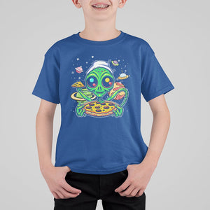 Alien Eating Pizza Outer Space With Planet UFO T Shirt For Kid TS09 Royal Blue Printyourwear