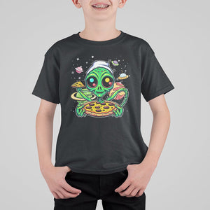 Alien Eating Pizza Outer Space With Planet UFO T Shirt For Kid TS09 Black Printyourwear