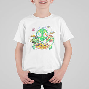 Alien Eating Pizza Outer Space With Planet UFO T Shirt For Kid TS09 White Printyourwear