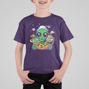 Alien Eating Pizza Outer Space With Planet UFO T Shirt For Kid TS09 Purple Printyourwear