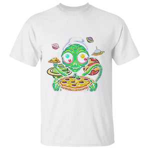 Alien Eating Pizza Outer Space With Planet UFO T Shirt TS09 White Printyourwear