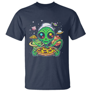 Alien Eating Pizza Outer Space With Planet UFO T Shirt TS09 Navy Printyourwear