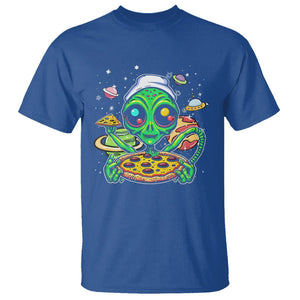 Alien Eating Pizza Outer Space With Planet UFO T Shirt TS09 Royal Blue Printyourwear