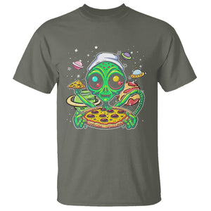 Alien Eating Pizza Outer Space With Planet UFO T Shirt TS09 Military Green Printyourwear