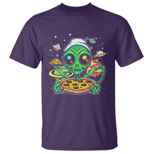 Alien Eating Pizza Outer Space With Planet UFO T Shirt TS09 Purple Printyourwear