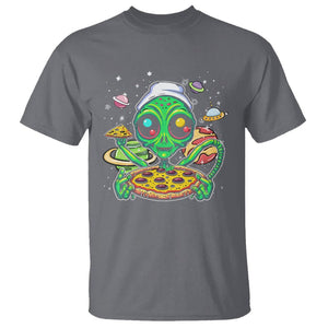 Alien Eating Pizza Outer Space With Planet UFO T Shirt TS09 Charcoal Printyourwear