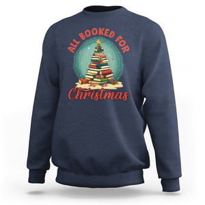 All Booked For Christmas Book Christmas Tree Bookaholic Sweatshirt TS09 Navy Printyourwear