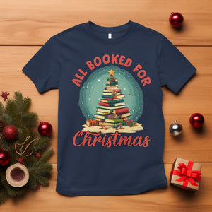 All Booked For Christmas Book Christmas Tree Bookaholic T Shirt TS09 Navy Printyourwear