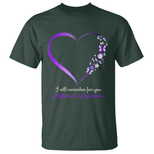 Alzheimer's And Brain Awareness T Shirt I Will Remember For You Daisy Flower Butterfly TS11 Dark Forest Green Print Your Wear