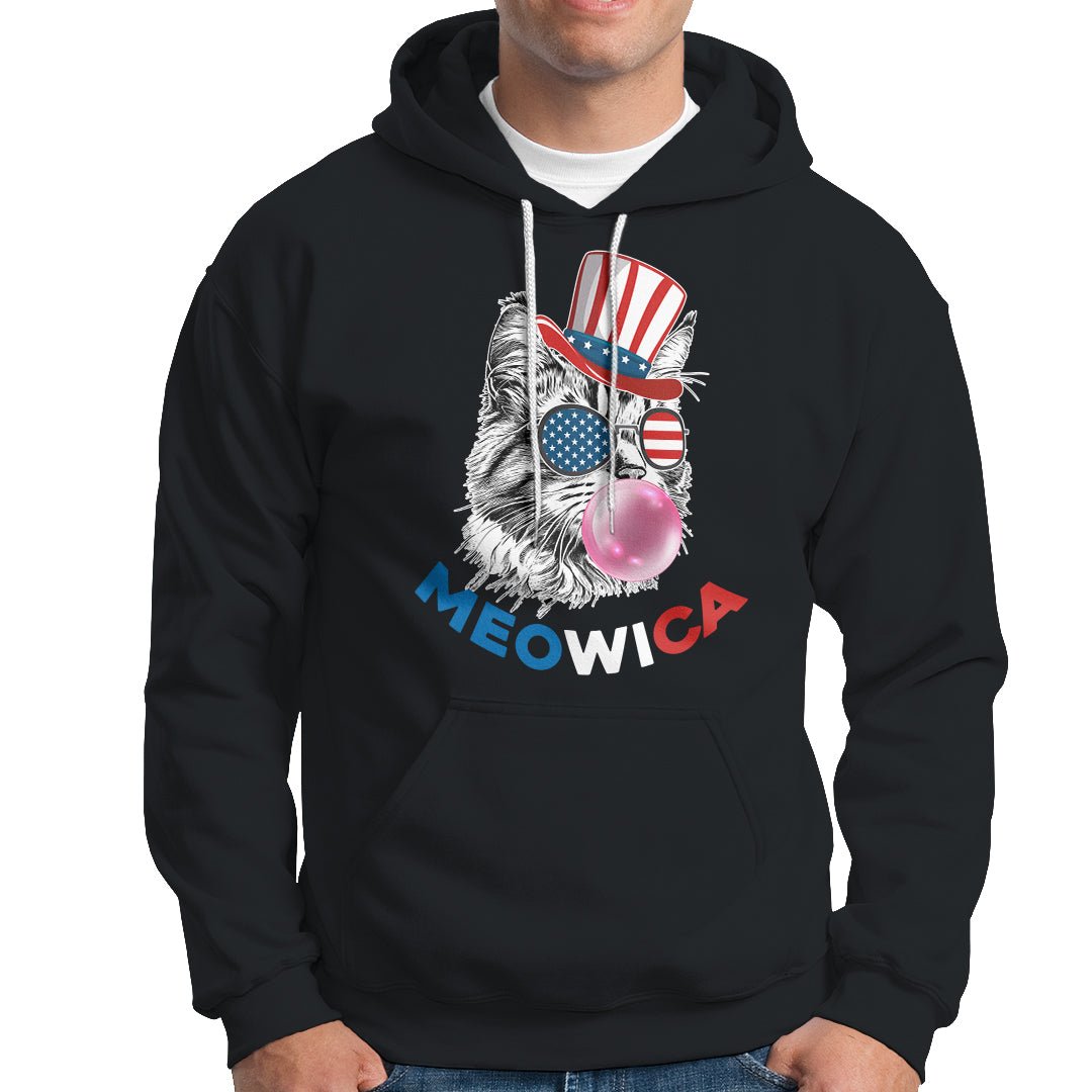 American Cat Hoodie Patriotic Cat Meowica Bubblegum 4th of July Funny Cat Lover TS02 Dark Heather Printyourwear