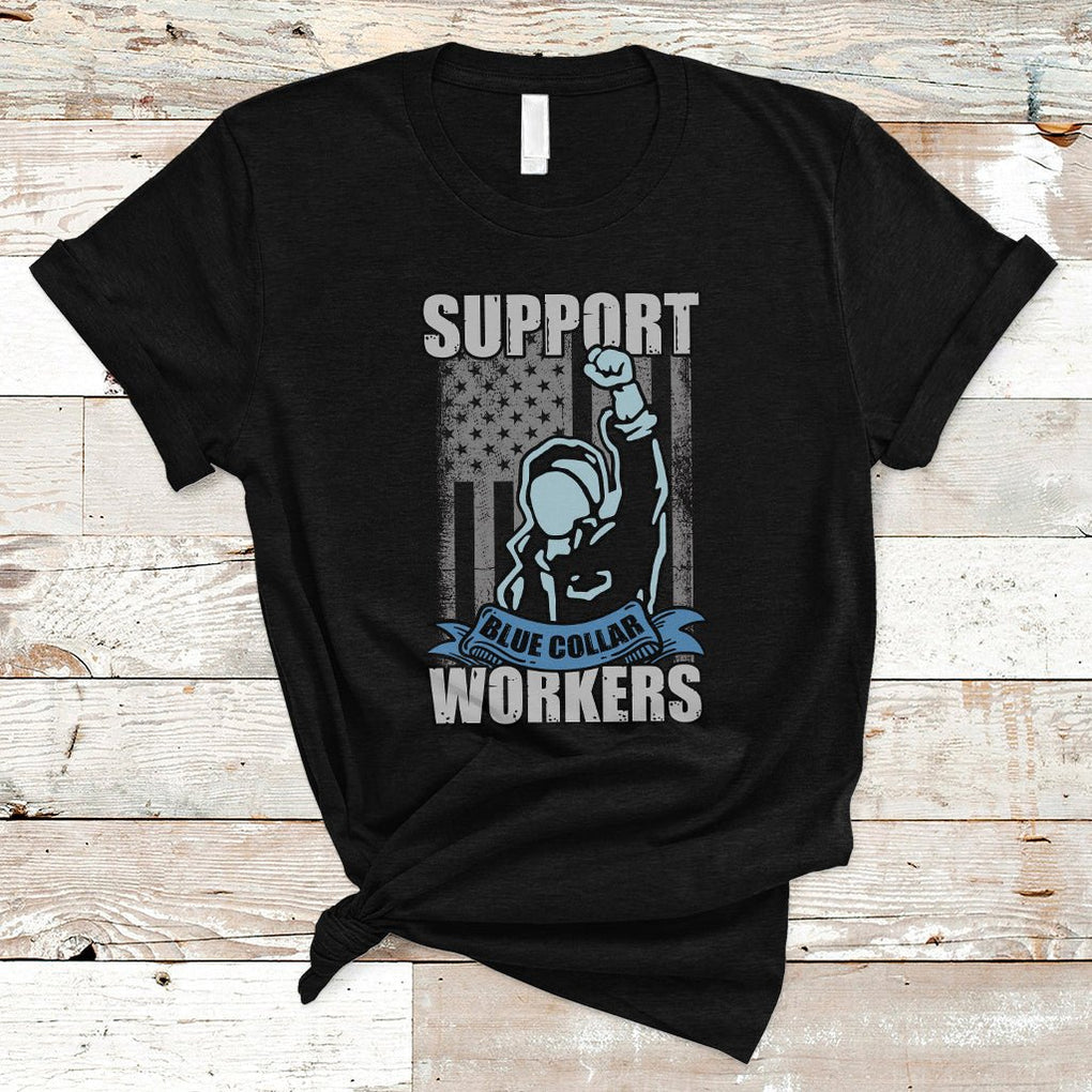 American Flag Happy Labor Day Support Blue Collar Workers T Shirt TS02 Black Printyourwear