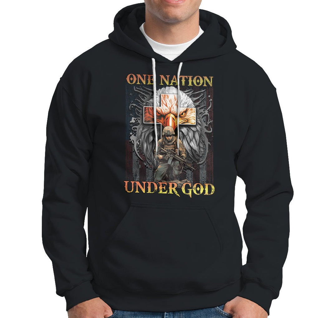 American Patriotic Hoodie One Nation Under God Christian Cross Bald Eagle TS02 Dark Heather Printyourwear