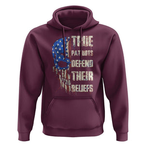 American Patriotic Skull Hoodie True Patriots Defends Their Beliefs Spirit US Flag TS02 Maroon Print Your Wear