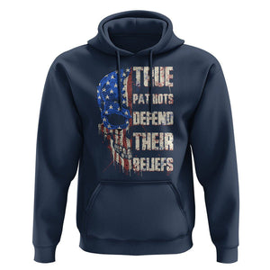 American Patriotic Skull Hoodie True Patriots Defends Their Beliefs Spirit US Flag TS02 Navy Print Your Wear