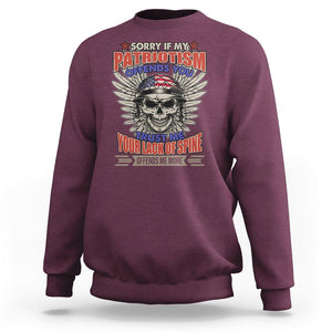 American Patriotic Skull Sweatshirt Sorry If My Patriotism Offends You US Veteran Patriots TS02 Maroon Print Your Wear