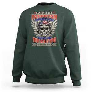 American Patriotic Skull Sweatshirt Sorry If My Patriotism Offends You US Veteran Patriots TS02 Dark Forest Green Print Your Wear