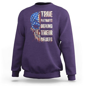 American Patriotic Skull Sweatshirt True Patriots Defends Their Beliefs Spirit US Flag TS02 Purple Print Your Wear