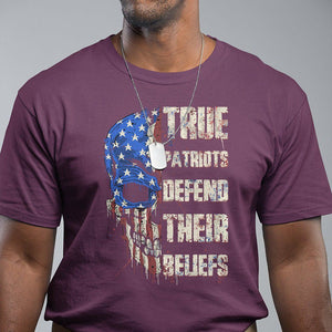 American Patriotic Skull T Shirt True Patriots Defends Their Beliefs Spirit US Flag TS02 Maroon Print Your Wear