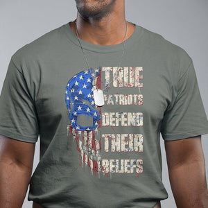 American Patriotic Skull T Shirt True Patriots Defends Their Beliefs Spirit US Flag TS02 Military Green Print Your Wear