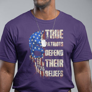 American Patriotic Skull T Shirt True Patriots Defends Their Beliefs Spirit US Flag TS02 Purple Print Your Wear