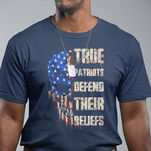 American Patriotic Skull T Shirt True Patriots Defends Their Beliefs Spirit US Flag TS02 Navy Print Your Wear