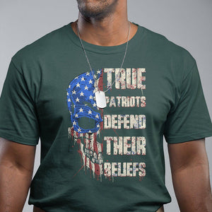 American Patriotic Skull T Shirt True Patriots Defends Their Beliefs Spirit US Flag TS02 Dark Forest Green Print Your Wear