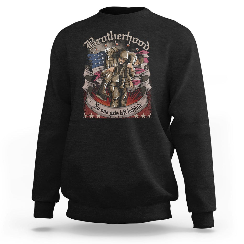 American Patriotic Sweatshirt Brotherhood No One Gets Left Behind US Flag Soldiers TS02 Dark Heather Printyourwear