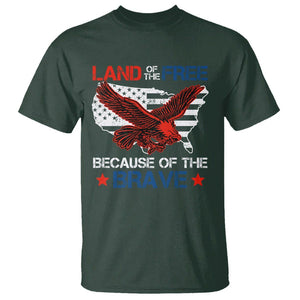 American Patriotic T Shirt Land Of The Free Because Of The Brave TS09 Dark Forest Green Print Your Wear