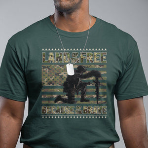 American Patriotic T Shirt Land Of The Free Because Of The Brave TS09 Dark Forest Green Print Your Wear