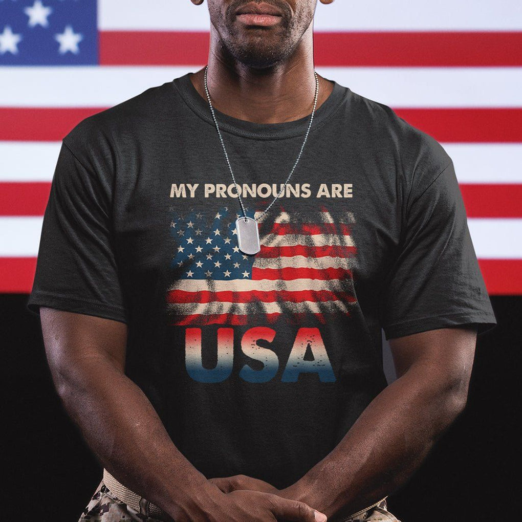 American Patriotic T Shirt My Pronouns Are USA US Flag TS02 Dark Heather Printyourwear