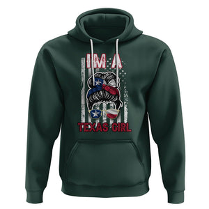 American Texan Hoodie I'm A Texas Girl Messy Bun US Flag Texas Flag TS02 Dark Forest Green Printyourwear