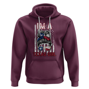 American Texan Hoodie I'm A Texas Girl Messy Bun US Flag Texas Flag TS02 Maroon Printyourwear