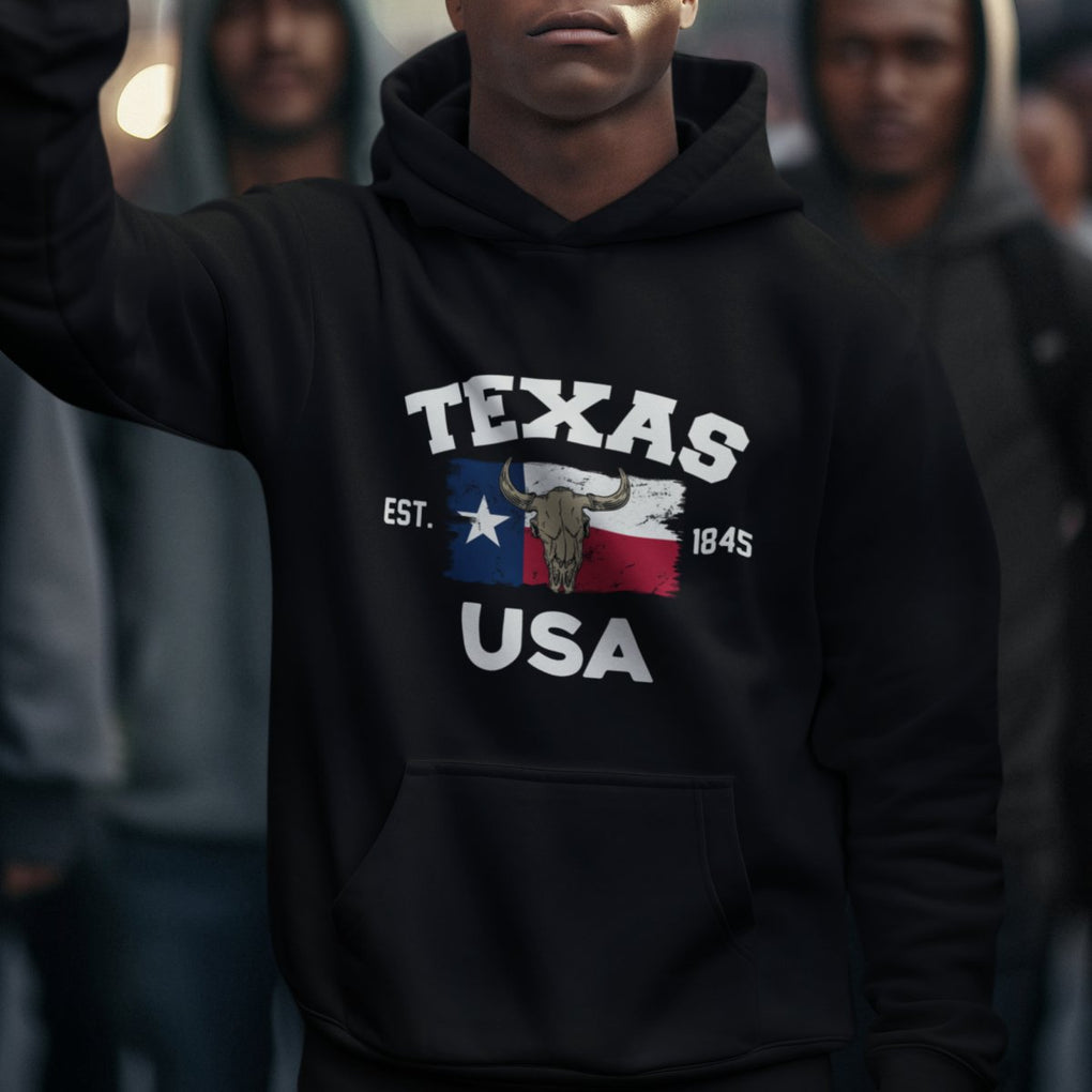 American Texan Hoodie Vintage Texas Flag USA EST 1845 Longhorns Souvenir TS02 Printyourwear