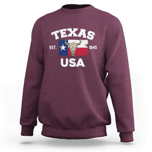 American Texan Sweatshirt Vintage Texas Flag USA EST 1845 Longhorns Souvenir TS02 Maroon Printyourwear