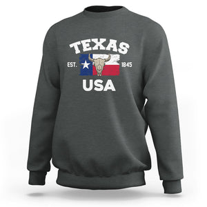 American Texan Sweatshirt Vintage Texas Flag USA EST 1845 Longhorns Souvenir TS02 Dark Heather Printyourwear