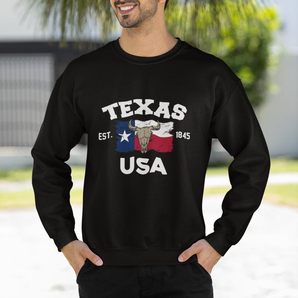 American Texan Sweatshirt Vintage Texas Flag USA EST 1845 Longhorns Souvenir TS02 Printyourwear