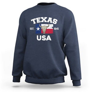 American Texan Sweatshirt Vintage Texas Flag USA EST 1845 Longhorns Souvenir TS02 Navy Printyourwear