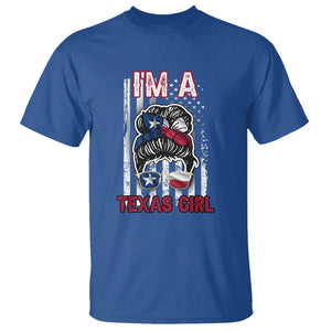 American Texan T Shirt I'm A Texas Girl Messy Bun US Flag Texas Flag TS02 Royal Blue Printyourwear