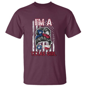 American Texan T Shirt I'm A Texas Girl Messy Bun US Flag Texas Flag TS02 Maroon Printyourwear