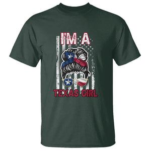 American Texan T Shirt I'm A Texas Girl Messy Bun US Flag Texas Flag TS02 Dark Forest Green Printyourwear