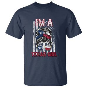 American Texan T Shirt I'm A Texas Girl Messy Bun US Flag Texas Flag TS02 Navy Printyourwear