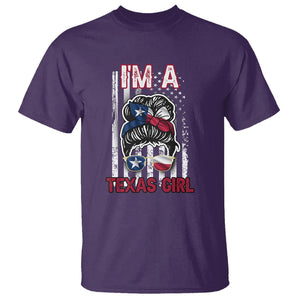 American Texan T Shirt I'm A Texas Girl Messy Bun US Flag Texas Flag TS02 Purple Printyourwear