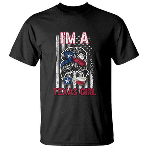 American Texan T Shirt I'm A Texas Girl Messy Bun US Flag Texas Flag TS02 Black Printyourwear