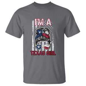 American Texan T Shirt I'm A Texas Girl Messy Bun US Flag Texas Flag TS02 Charcoal Printyourwear