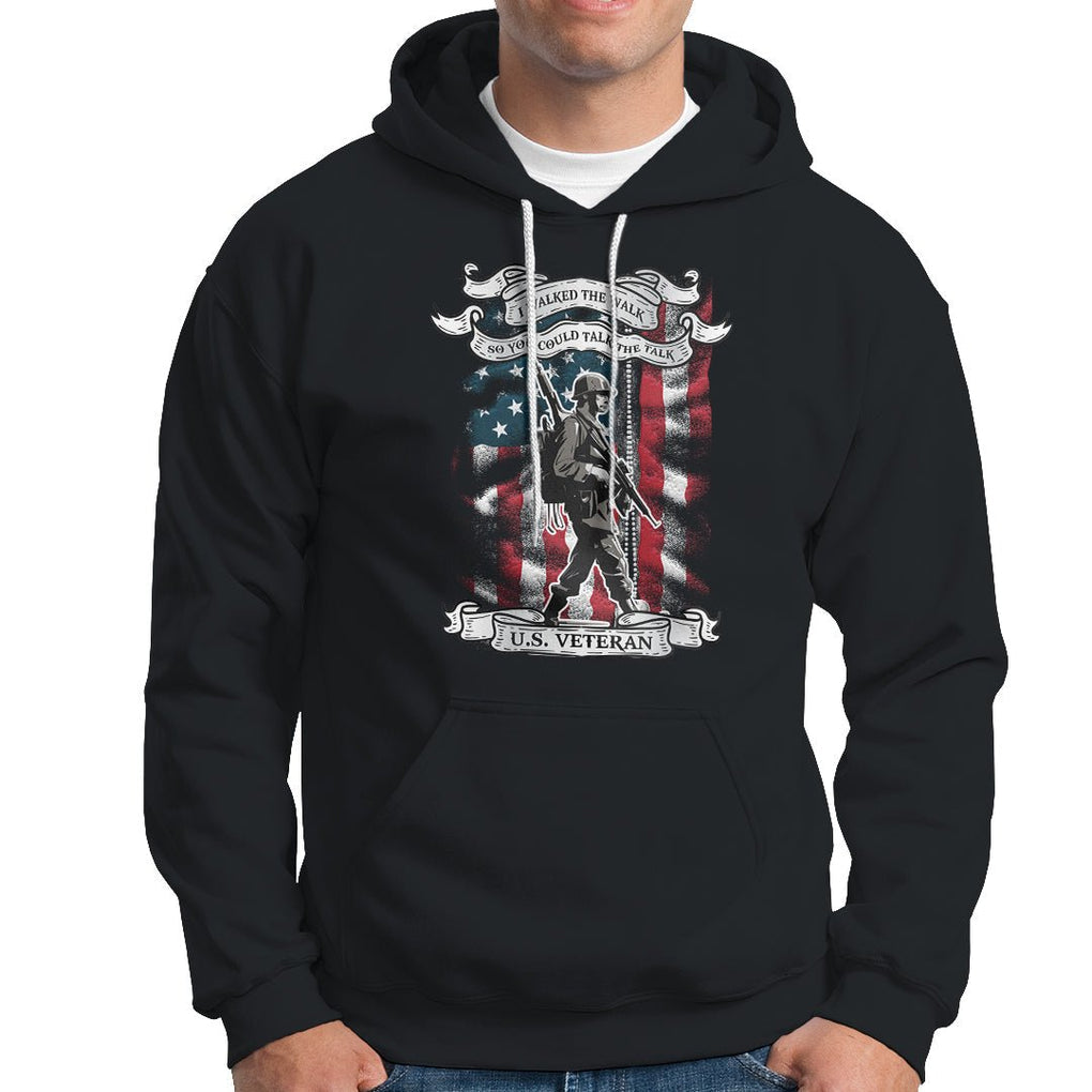 American Veteran Hoodie I Walked The Walked So You Could Talk The Talk American Flag TS02 Dark Heather Printyourwear