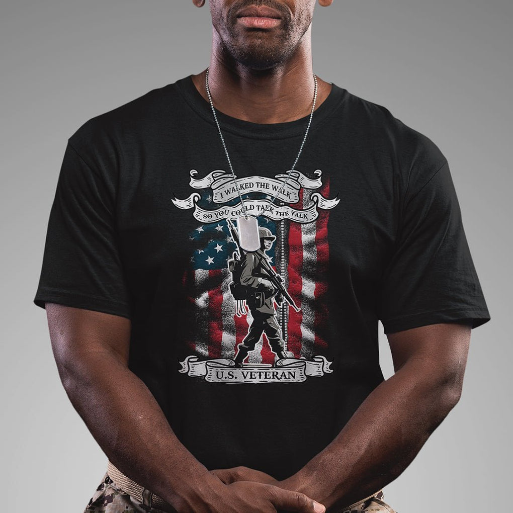 American Veteran T Shirt I Walked The Walked So You Could Talk The Talk American Flag TS02 Dark Heather Printyourwear