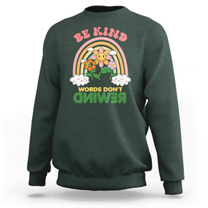 Anti Bullying Sweatshirt Be Kind Words Don't Rewind Rainbow TS02 Dark Forest Green Printyourwear