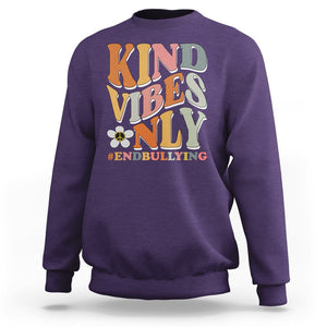 Anti Bullying Sweatshirt Kind Vibes Only End Bullying Retro Groovy TS02 Purple Printyourwear