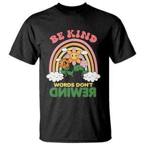 Anti Bullying T Shirt Be Kind Words Don't Rewind Rainbow TS02 Black Printyourwear