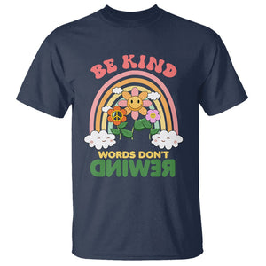 Anti Bullying T Shirt Be Kind Words Don't Rewind Rainbow TS02 Navy Printyourwear